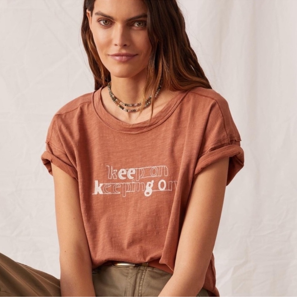 Anthropologie Pilcro Keep On Keeping On Embroidered oversized t-shirt top size S